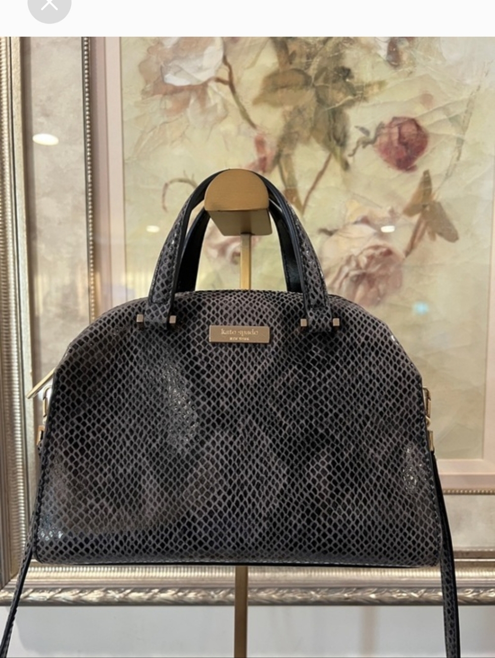 Kate Spade Parliament Square Grey/Black Snake Leather Mini Mira Satchel w/COA